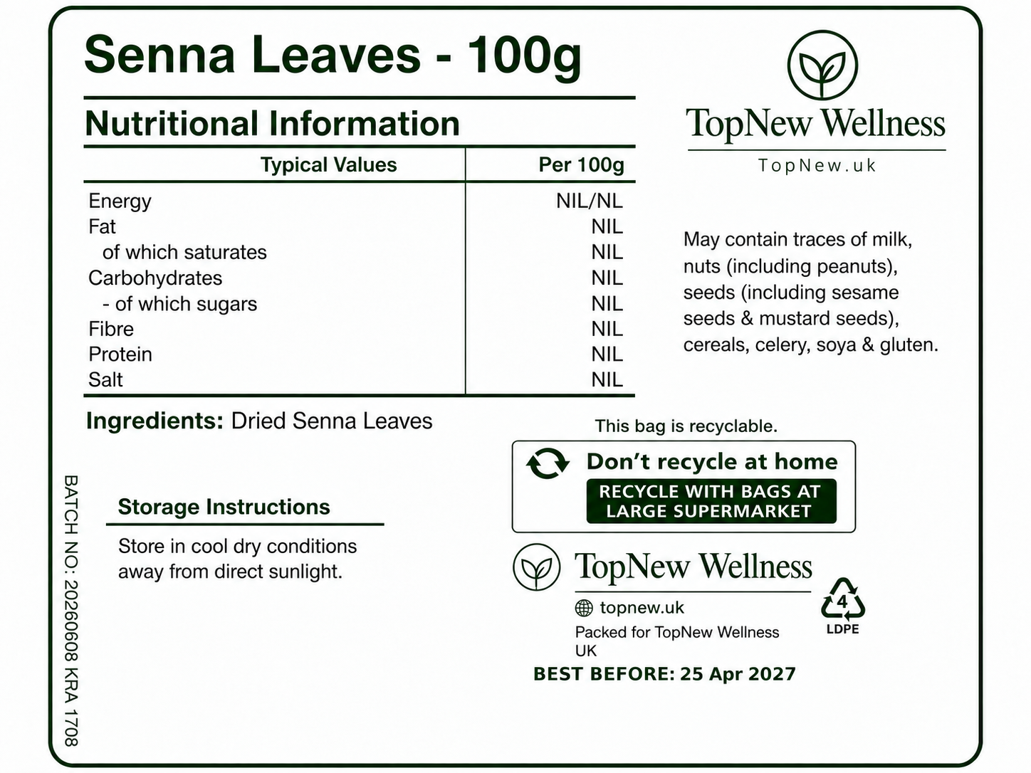 TopNew Wellness Senna Herbal Infusion Tea – Botanical Herbal Blend 100g - Image 3